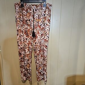 Robert Louis Floral Wide Leg Pants - Brown and Cream